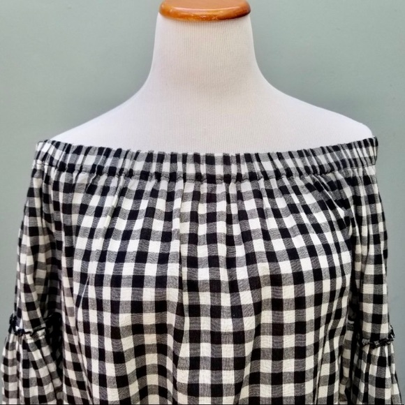 Who What Wear Gingham Off Shoulder Blouse Medium - Picture 3 of 7